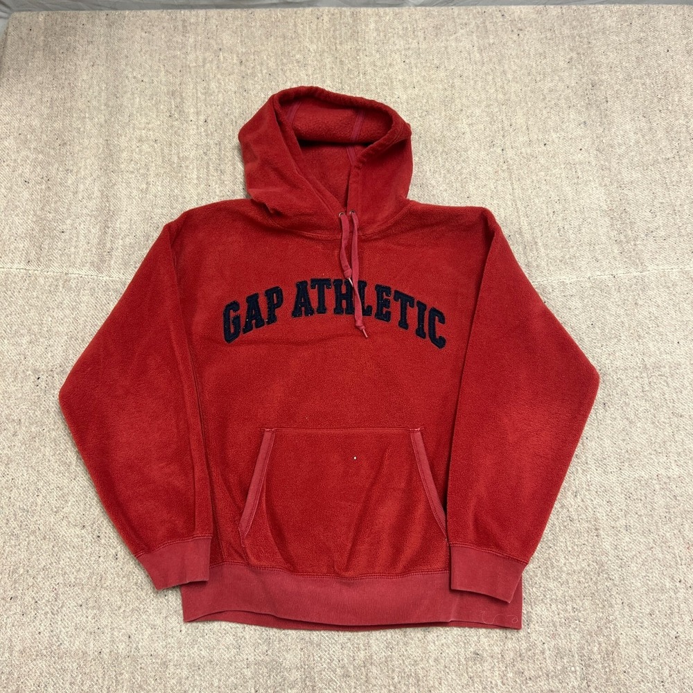 Vintage Gap Hoodie Mens Small Red 2000s Y2K‎ Fleece Spell Out
